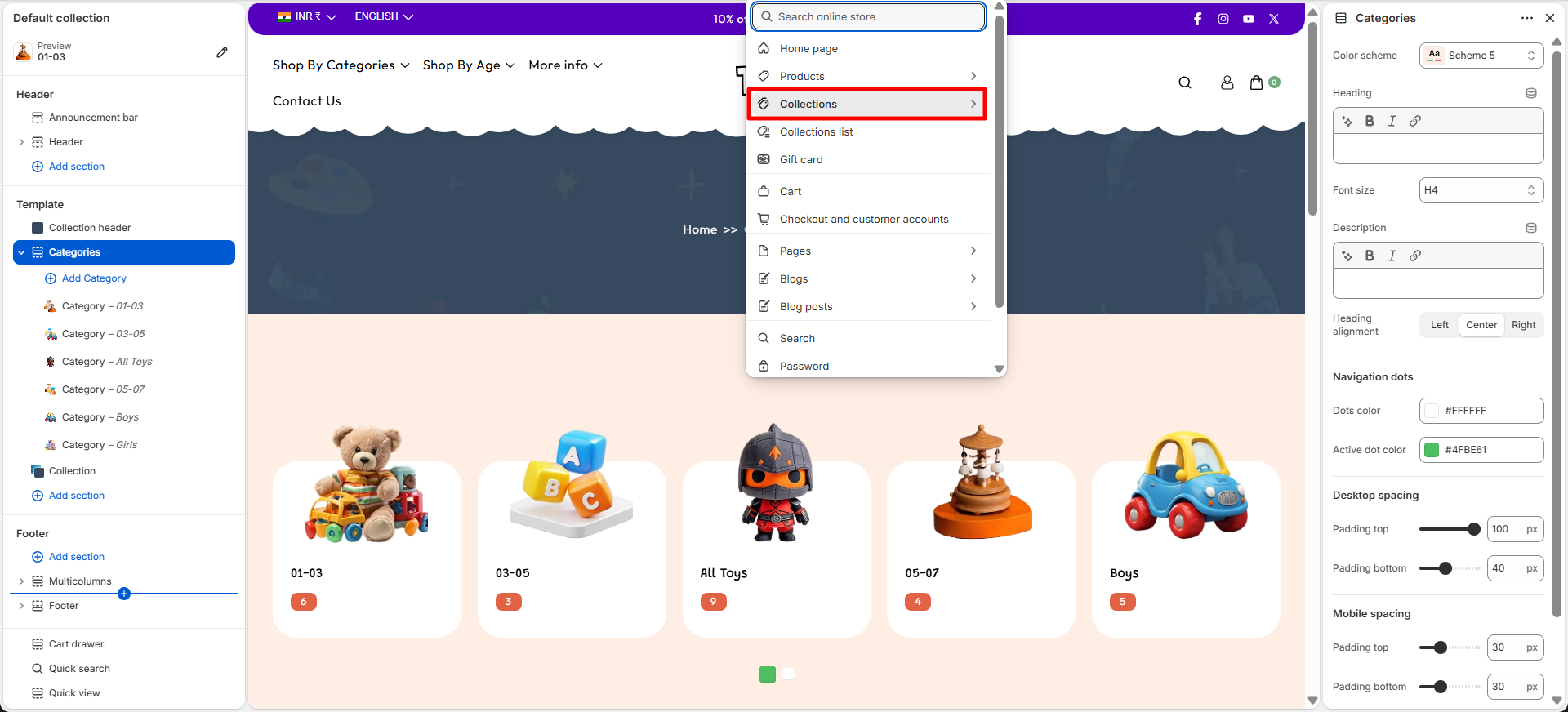 collection page settings
