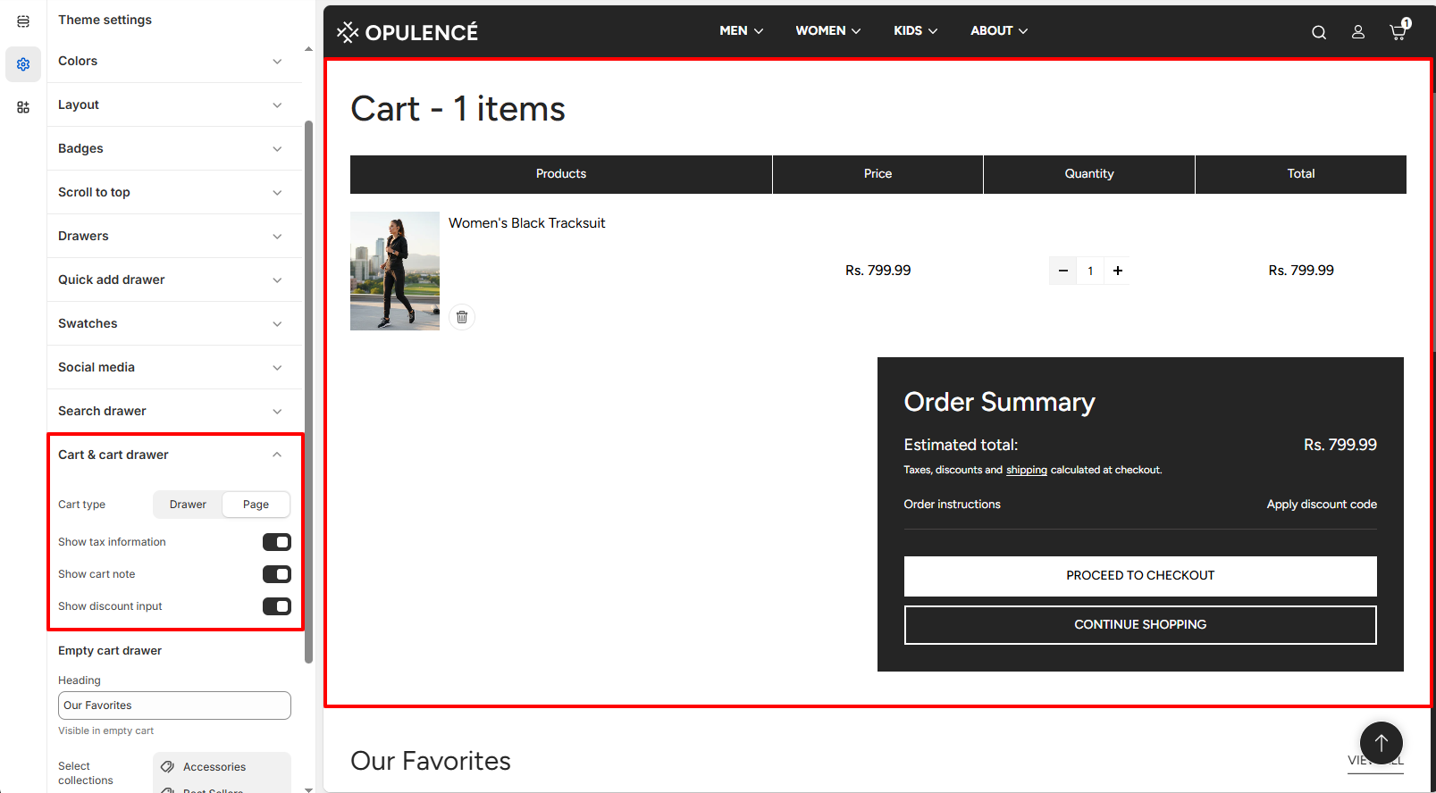 cart options settings