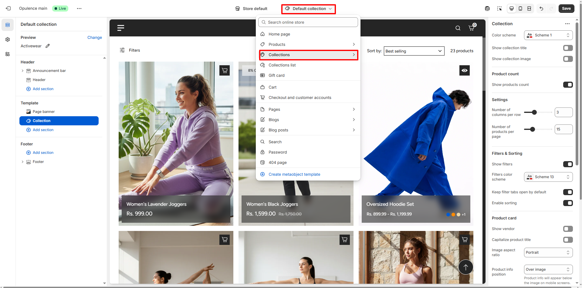 collection page settings